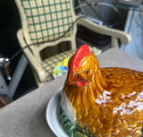 Majolica Style Hen Tureen With Ladle