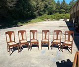 Vintage Wooden Dining Chairs With Studded Cushions- Set of 6