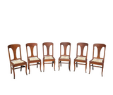 Vintage Wooden Dining Chairs With Studded Cushions- Set of 6
