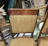 Collection of Wooden Greek Key Dining Chairs, Needs Reupholstery- Set of 5