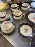 22 Kt Filigree Deep Blue Plate Set With Floral Accents- Set of 17