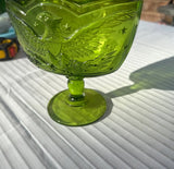 Green Glass Eagle Pedestal Dish With Matching Lid