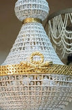Extra Wide Gold and Crystal Hollywood Regency Chandelier