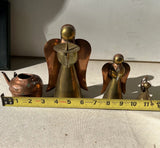 Collection of Copper Angel Figure Candleholders and Decorative Teapot