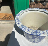 1970s Blue and White Floral Ceramic Planter