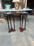 Pair of Green Marble Top Side Table With Wooden Base