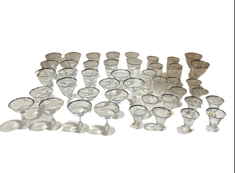 Large Dorothy Draper Silver Rimmed Glassware Set- Collection of 44