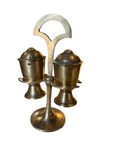 Pair of Brass Salt and Pepper Shakers on Stand