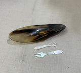 Horn Carved Bowl and Mother of Pearl Utensils Collection- Set of 3