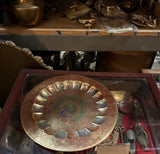 Vintage Brass Tray With Red Peacock Accents