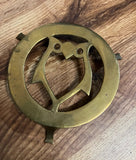 Small Brass Owl Heart Round Trivet