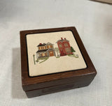 Small Wooden Box With Needlepoint House Design