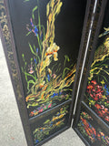 Vintage Black Hand Painted Screen With Floral and Textile Details