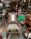1970s English Style Carved Wooden Barley Twist Accent Chair