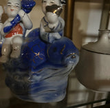 Blue and White Asian Children Ceramic Sculpture