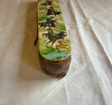 Vintage Asian Wooden Sliding Box With Equestrian Accents