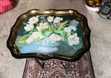 Floral Black Tray With Stand, Made in England