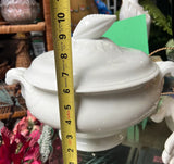 Large White Ceramic Serving Bowl With Matching Lid in a Nautical Style
