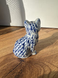 Vintage Blue and White Asian Ceramic Cat Sculpture