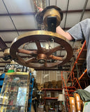 Vintage Wooden and Brass Captains Wheel Chandelier