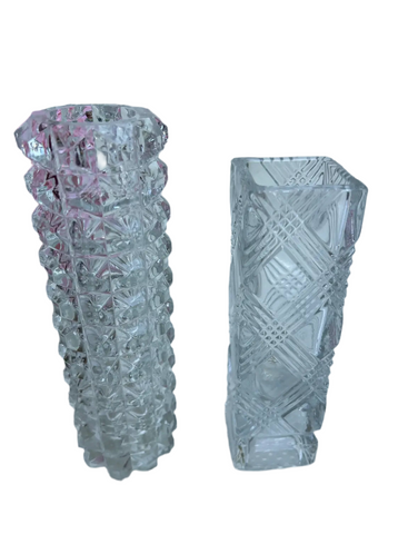 Pair of Etched Glass Tall Skinny Vases