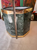 Green Malachite Ice Bucket With Gold Accents and Matching Lid