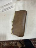 Small Brown Leather Etra Kiss-Lock Clutch With Key Accent