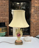 Creamed Colored Ceramic Lamp With Rose Details