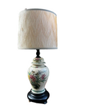 Vintage Hand Painted Floral Table Lamp With Bird Accents- Lampshade Included