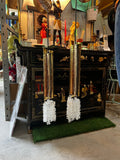 Pair of Hand Hammered Gold Tube Hanging Crystal Pendant Lights