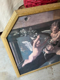 Vintage Cherub Painting in Gold Geometric Frame