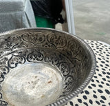 Large Silver Decorative Pedestal Bowl With Heart Details