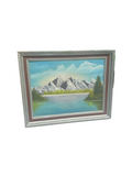 Framed Waterside Mountain Landscape Painting on Canvas, Signed by the Artist