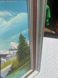 Framed Waterside Mountain Landscape Painting on Canvas, Signed by the Artist