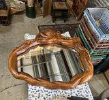 1970s Medium Size Intricate Octopus Hand Carved Wooden Mirror