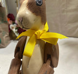 Wooden Painted Rabbit Shelf Decor With Yellow Ribbon