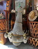 Vintage Extra Large Gold and Crystal Deer Head 18-Light Chandelier