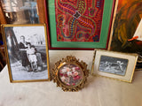 Trio of Vintage Framed Black and White Photos and Flowers