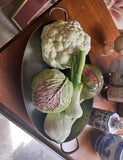 Vintage Ceramic Vegetable and Metal Basket Set
