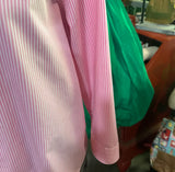 90's Ralph Lauren Pink and White Striped Button Down Shirt With 3/4 Length Sleeves, Size L