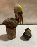 Wooden Pelican and Black and Brass Salt and Pepper Shaker