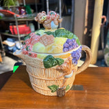 Vintage Ceramic Teapot With Fruit and Teddy Bear Accents