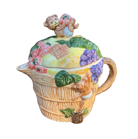 Vintage Ceramic Teapot With Fruit and Teddy Bear Accents