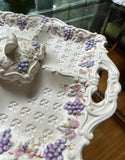 Purple Fleur De Lis Ceramic Dish With Covered Sauce by Lenwile Ardalt