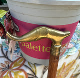 Wooden Cane With Brass Elephant Handle and Flower Accents