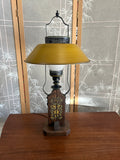 Vintage French Country Yellow Scrolling Table Lamp with Tole Lampshade