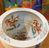 Large Ceramic Planter With Bird and Greek Key Accents