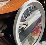 White Wooden Oval Round Mirror