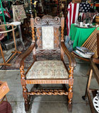 1970s English Style Carved Wooden Barley Twist Accent Chair