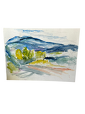 Landscape Watercolor Painting of Trees and Mountains